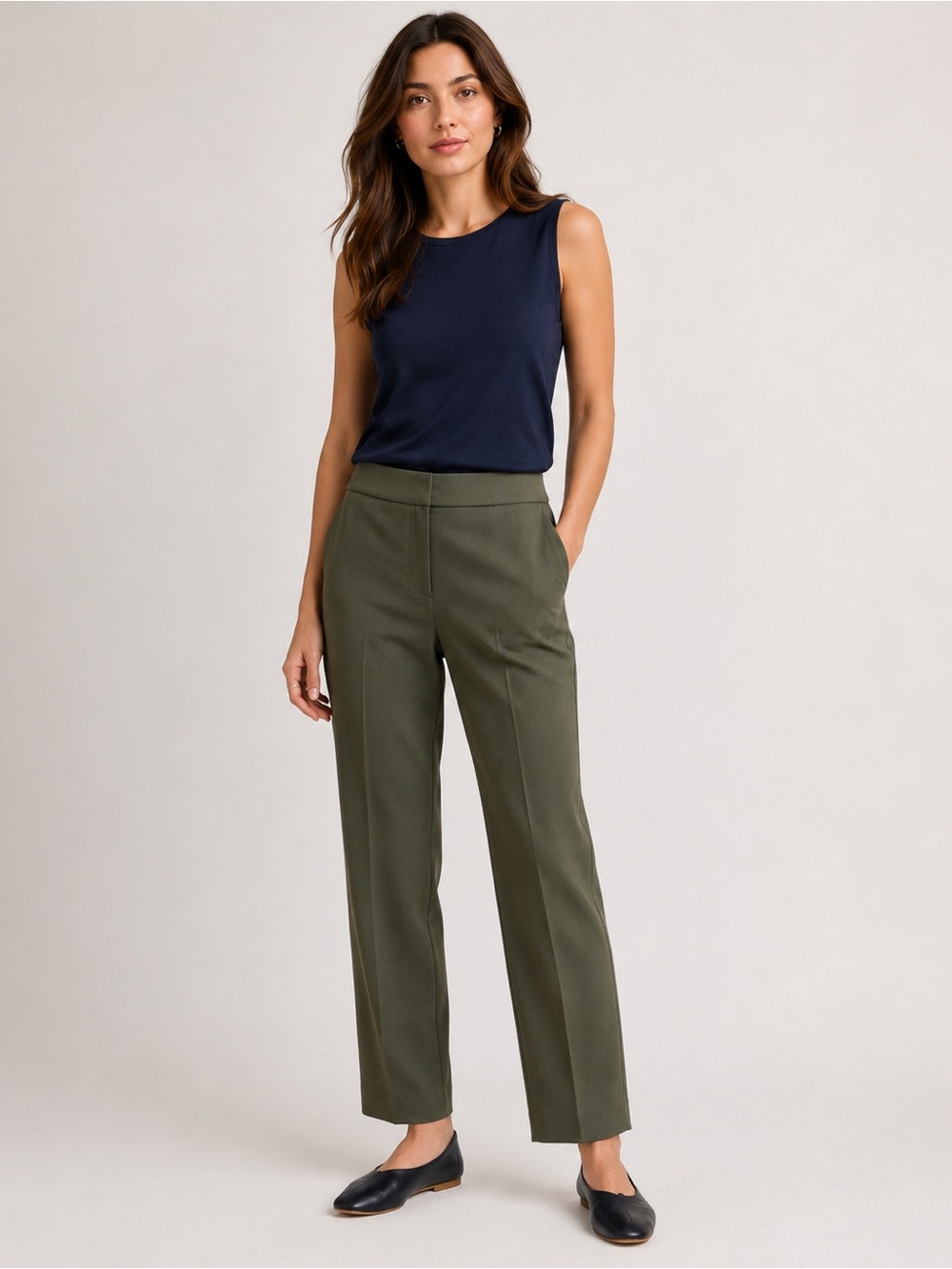 Quince Olive Green Straight-Leg Trousers